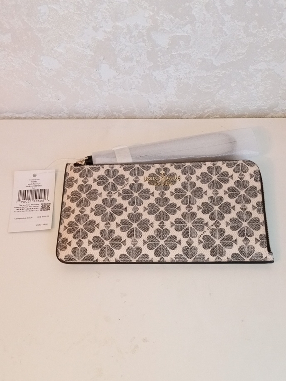 kate spade Cream and Gray Floral Zip Wristlet